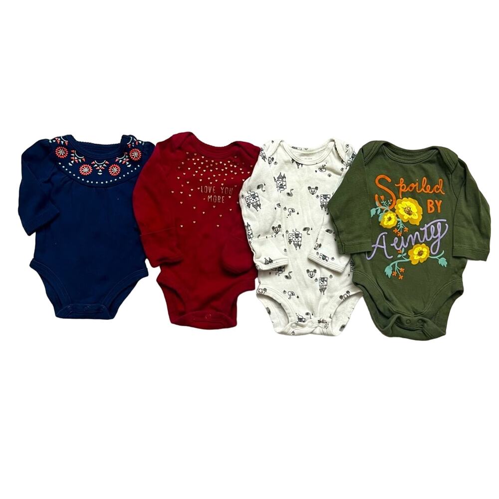Set of 4 Long Sleeve Newborn One Piece Outfits